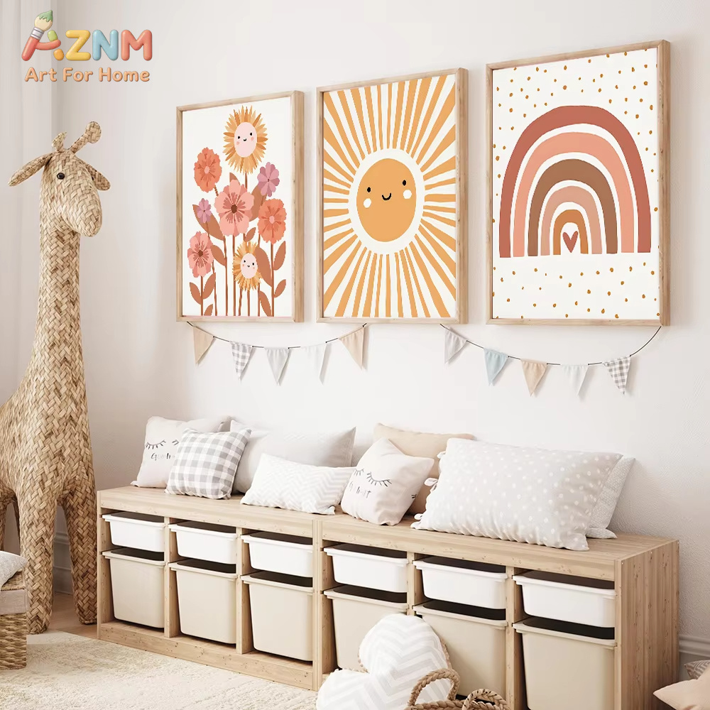 Baby Nursery Neutral - AZNM Boho Neutral Sun Flower Rainbow