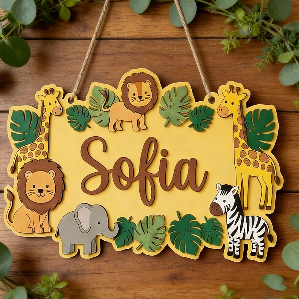 Baby Nursery Yellow - Personalized Safari Name Sign, Cute Yellow