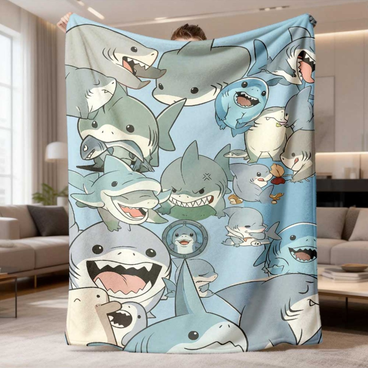 Baby Nursery In Hospital - Large Cartoon Baby Sharks Fleece Throw