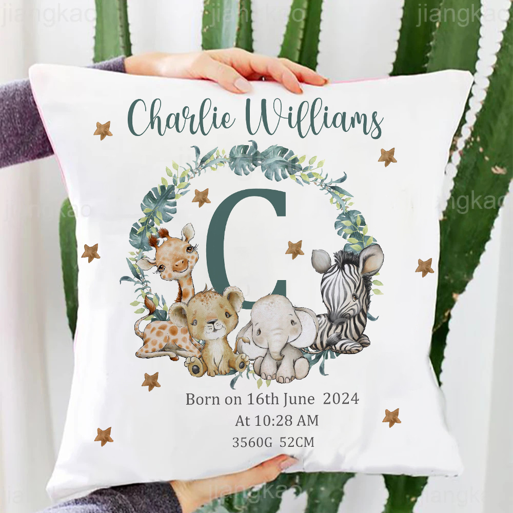 Baby Nursery In Hospital - Personalized Safari Animal with Name Pillow