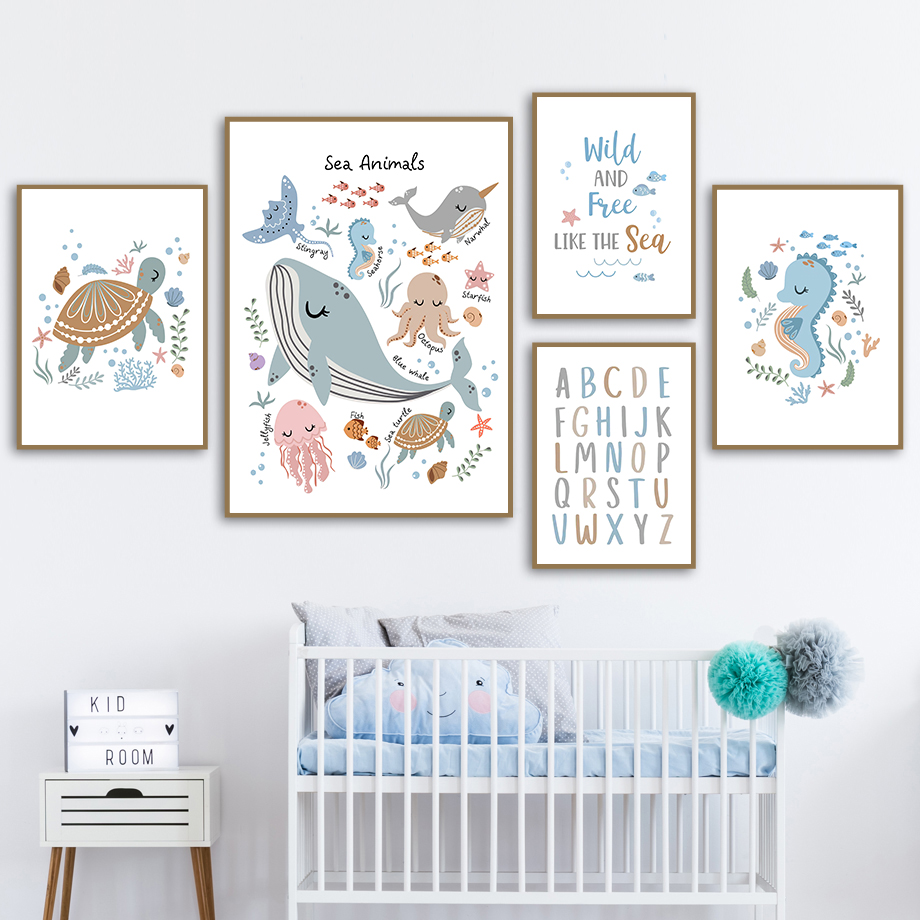 Baby Nursery Ocean - Unframe Ocean Animals Sea Turtle Whale