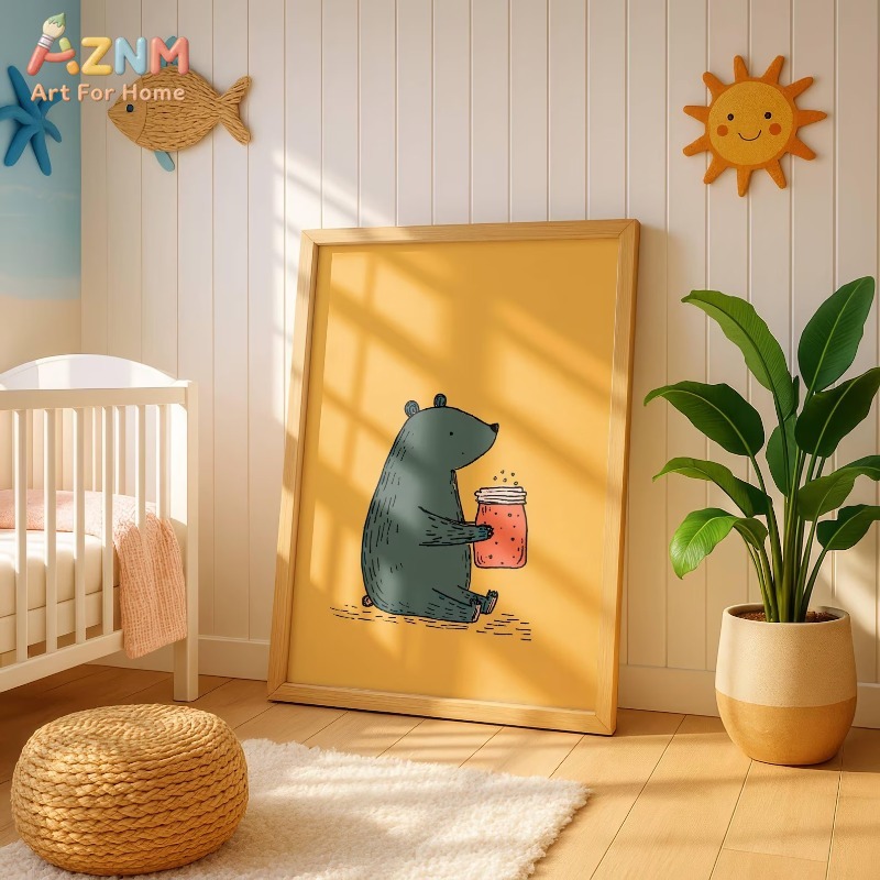Baby Nursery Yellow - AZNM Cartoon Bear Honey Jar Canvas