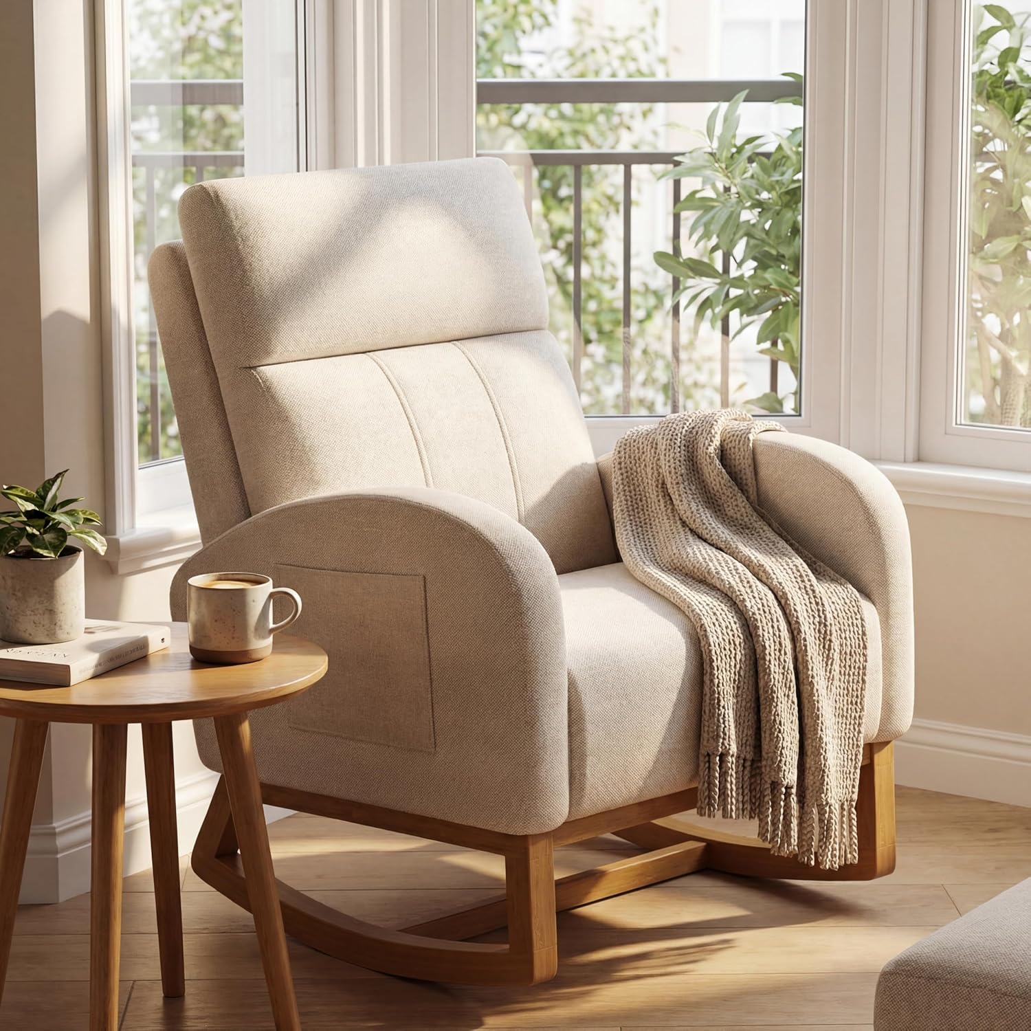 Rocking Chair Nursery - #Comfy High Backrest Upholstered Glider Rocking