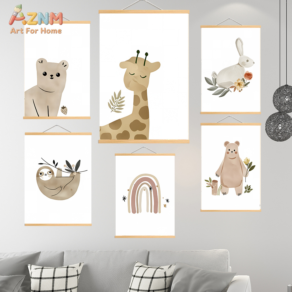Baby Nursery Neutral - AZNM Neutral Boho Safari Animal Canvas