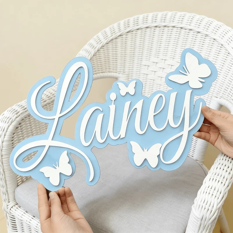 Baby Nursery Wall Decor - Personalized Baby Name Plaque, Blue Design