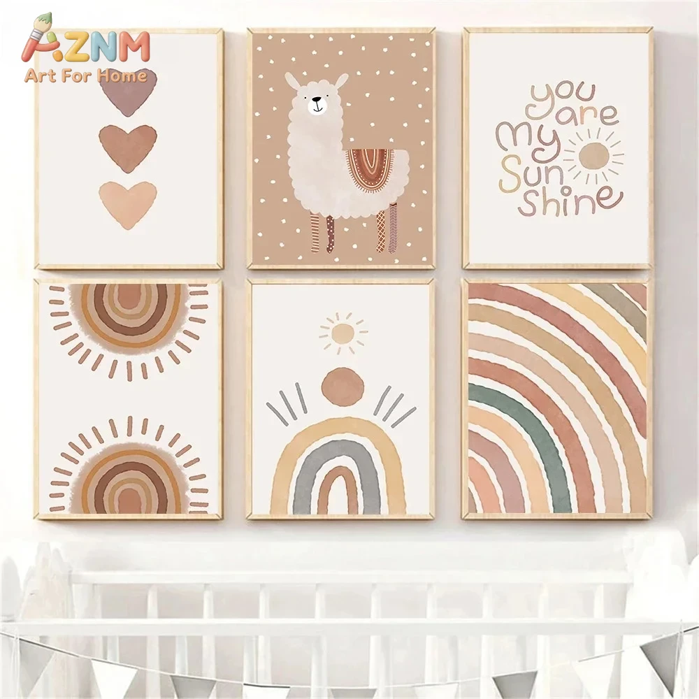 Baby Nursery Neutral - AZNM Boho Neutral Llama Canvas Print