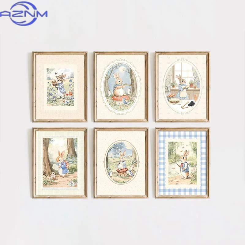 Baby Nursery Vintage - AZNM Vintage Boho Blue Plaid Rabbit