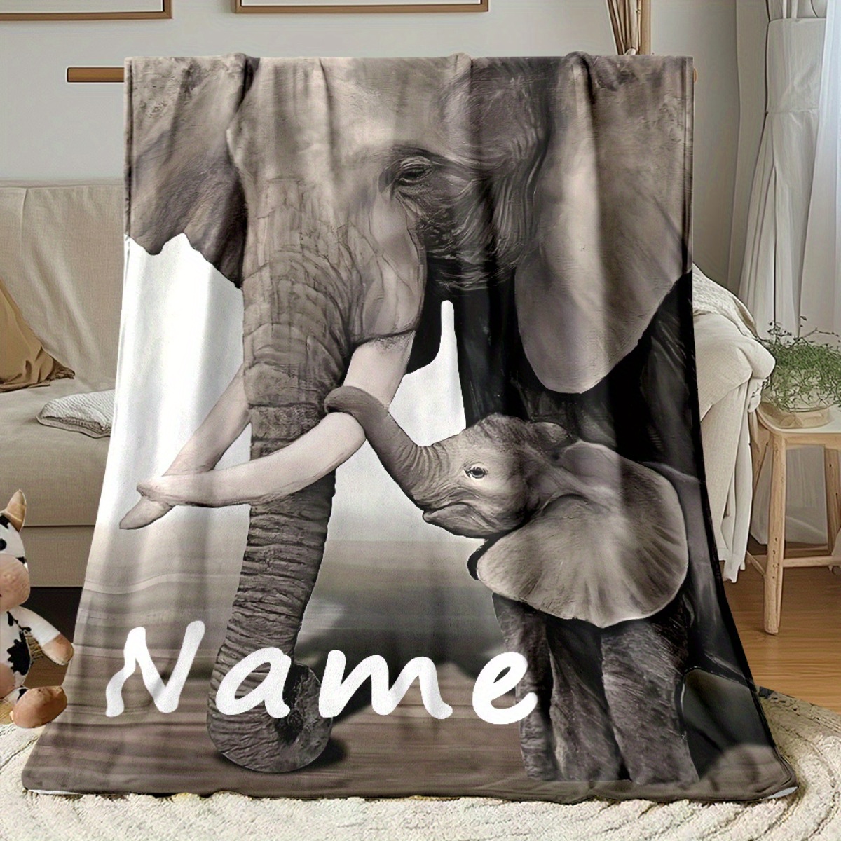 Baby Nursery In Hospital - Personalized Name Elephant Family Throw Blanket