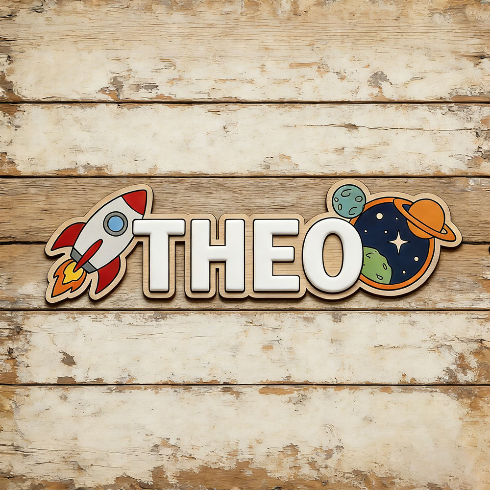Baby Nursery Wall Decor - Personalized Space Rocket Name Sign for
