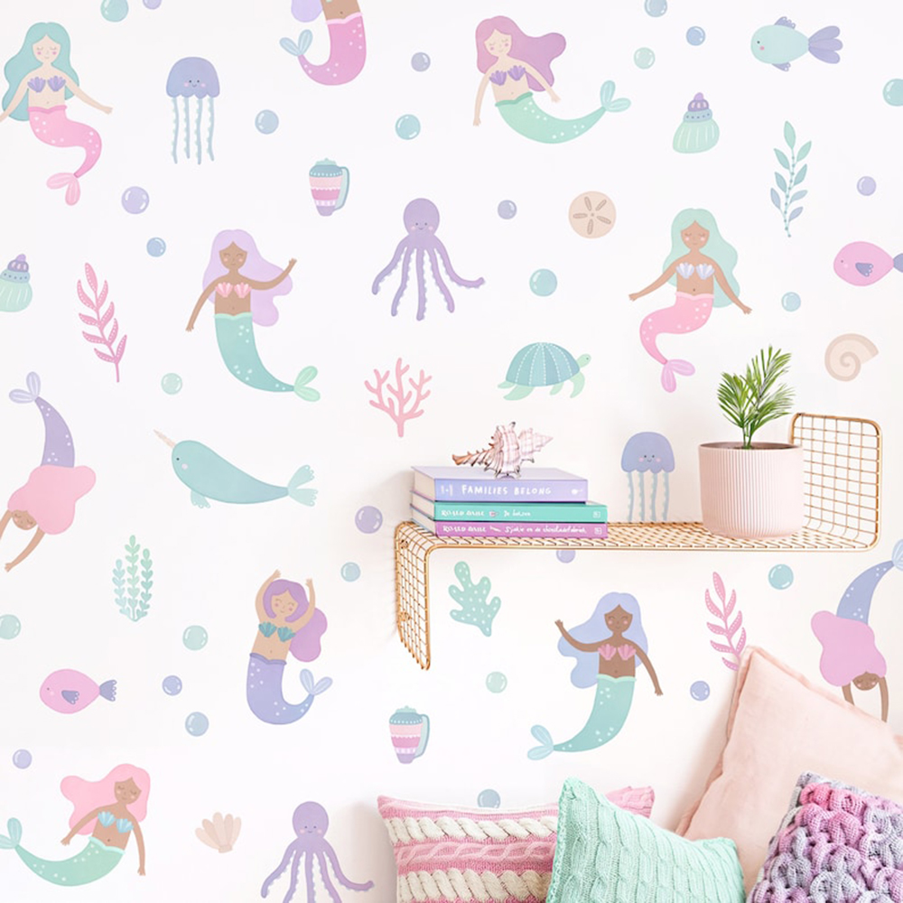 Baby Nursery Ocean - Watercolor Mermaid Wall Stickers Bedroom Kitchen