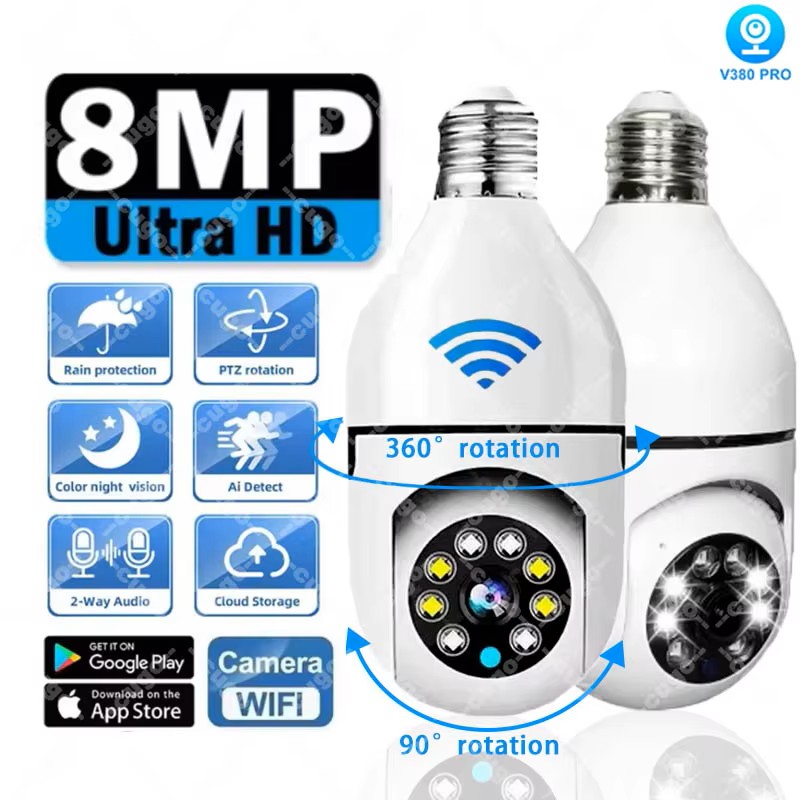 Baby Nursery Camera - 8MP E27 Bulb Surveillance Camera Wifi