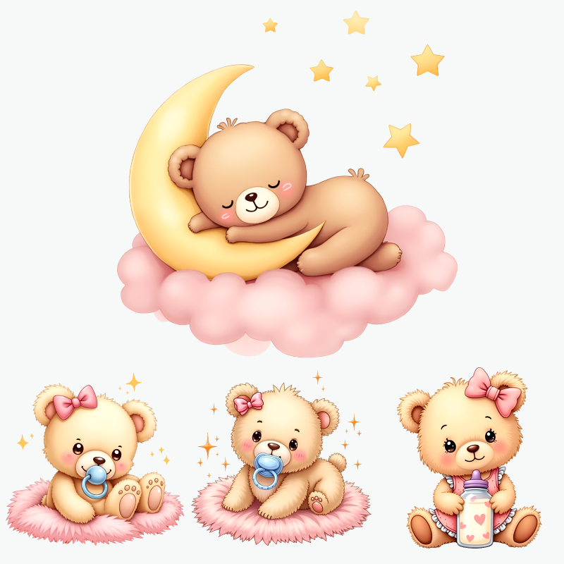 Baby Nursery Yellow - Cute Baby Bear Stickers Set Soft