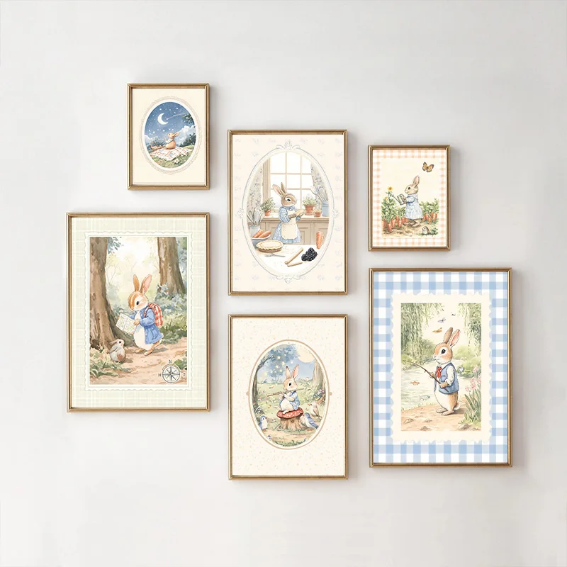 Baby Nursery Vintage - Vintage Boho Blue Plaid Rabbit Inspired