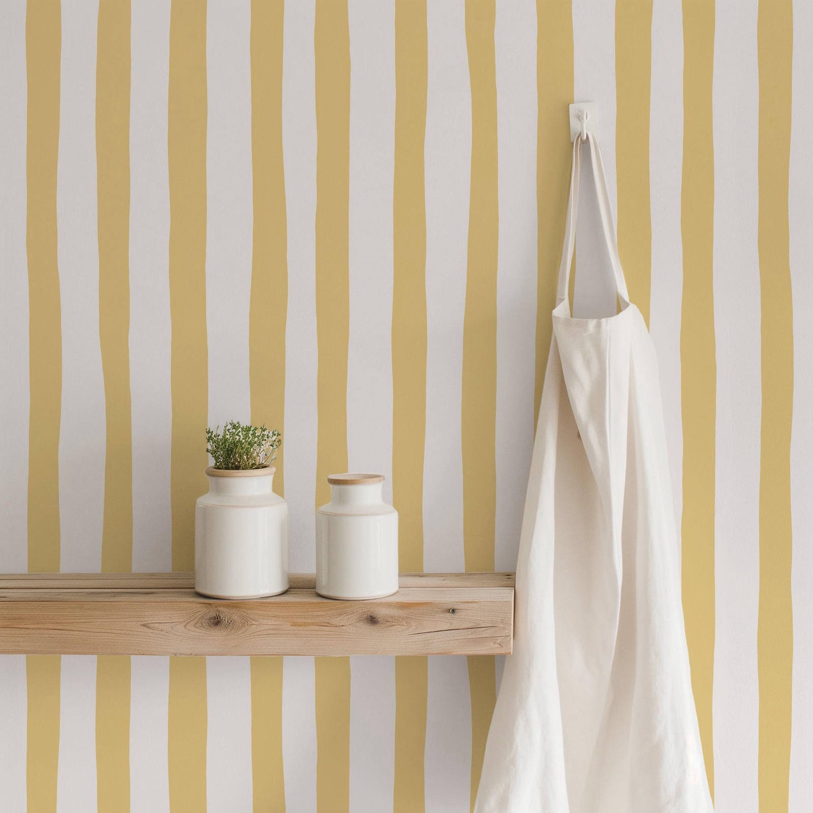 Baby Nursery Yellow - Sunshine Yellow Wobbly Stripes Wallpaper Peel