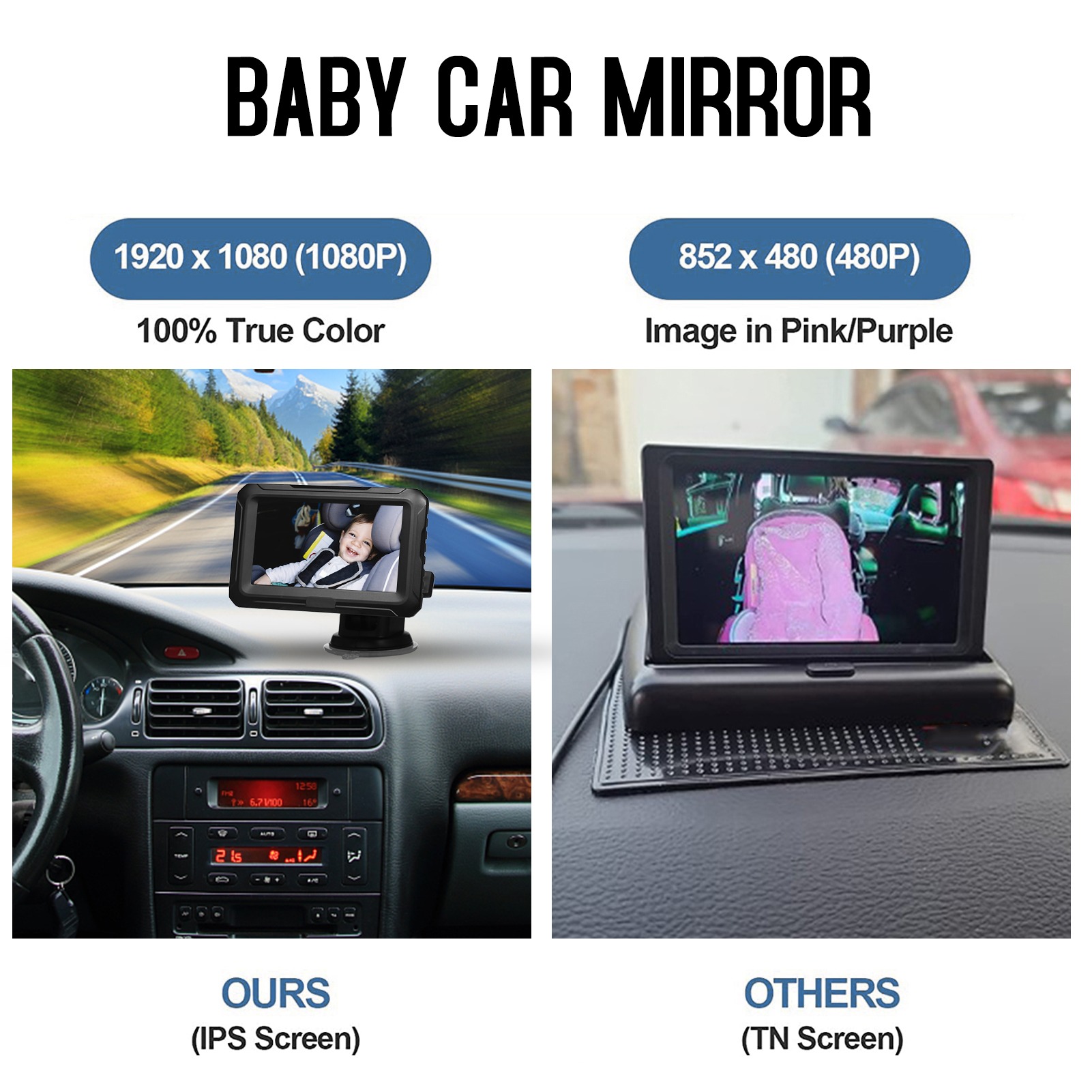 Baby Nursery Camera - 1080P Baby Car Mirror with 4.3''