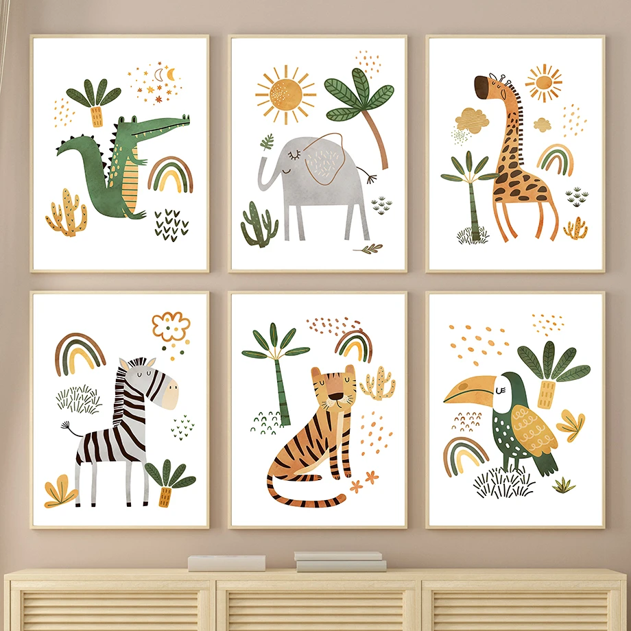 Baby Nursery Wall Decor - Giraffe Elephant Tiger Zebra Toucan Jungle