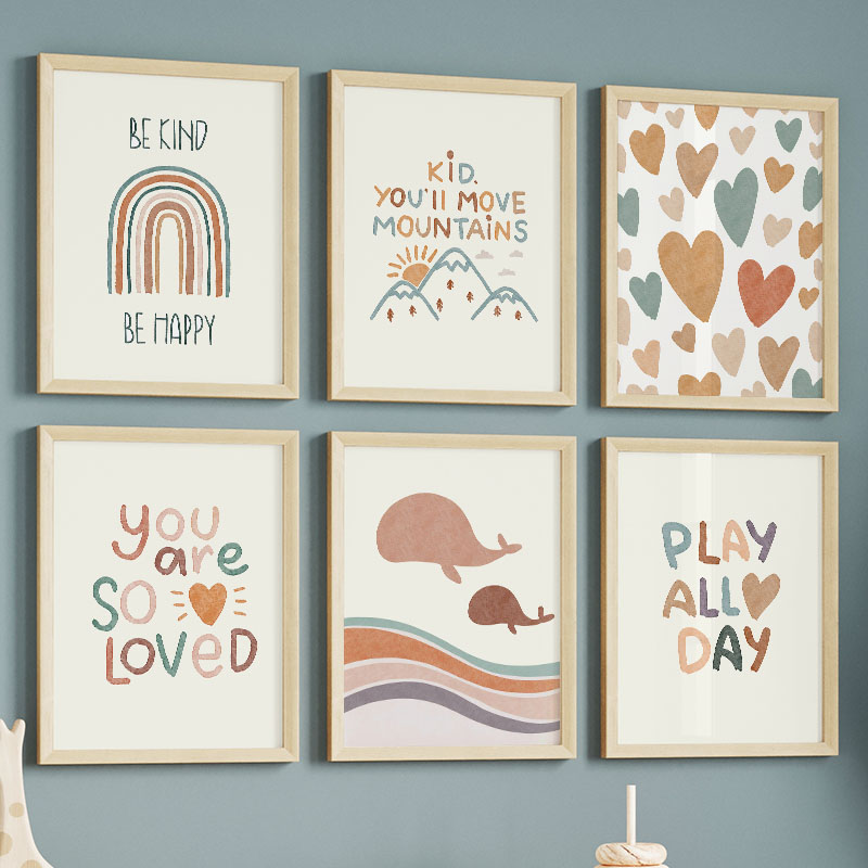 Baby Nursery Ocean - Cartoon Ocean WhaleRainbow Heart Poster Loved