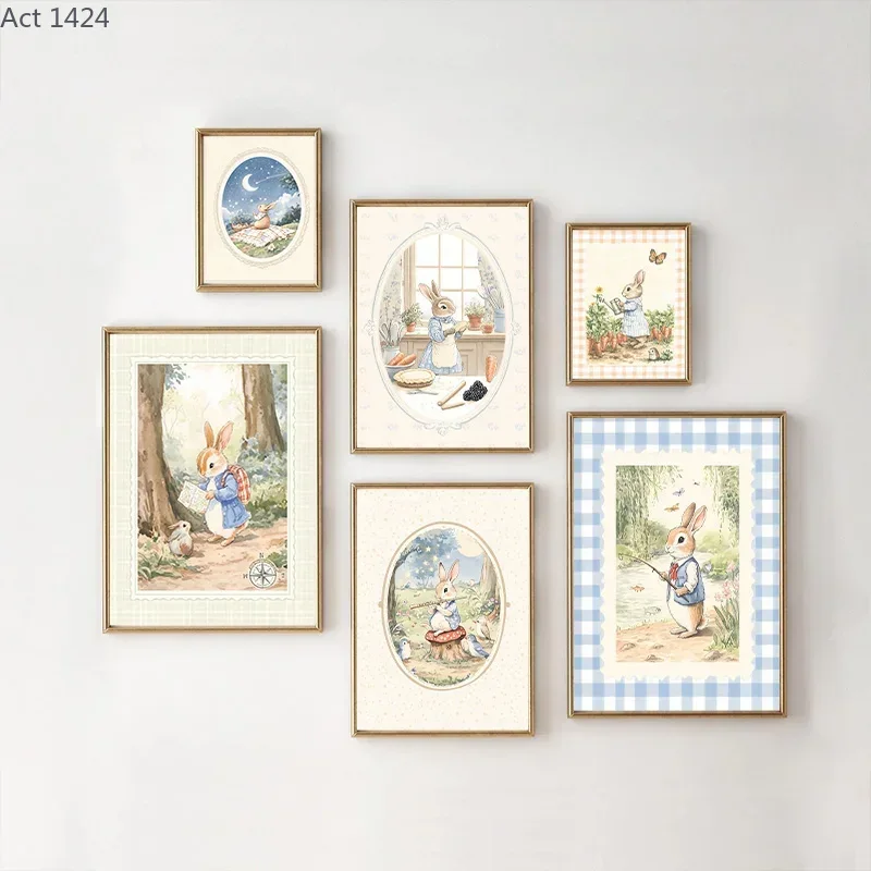 Baby Nursery Vintage - Vintage Boho Blue Plaid Rabbit Inspired