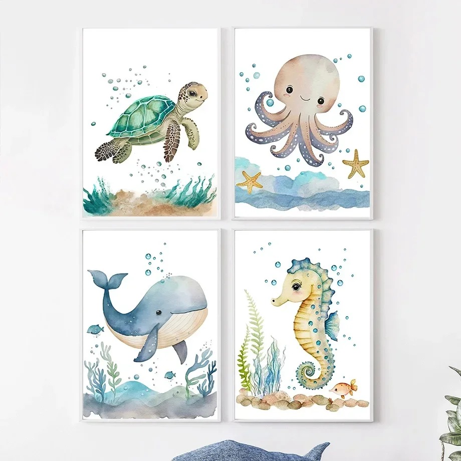 Baby Nursery Ocean - Cute Whale Sea Horse Octopus Crab