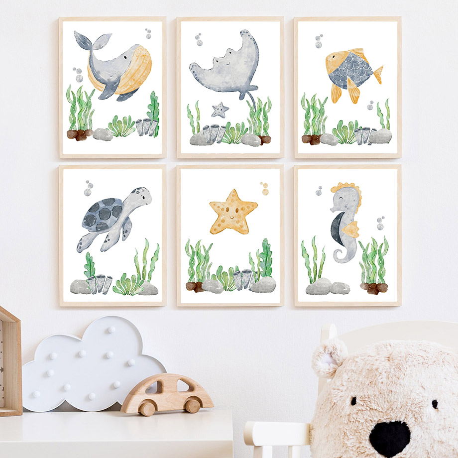 Baby Nursery Ocean - Devilfish Whale Seahorse Turtle Alphabet Ocean