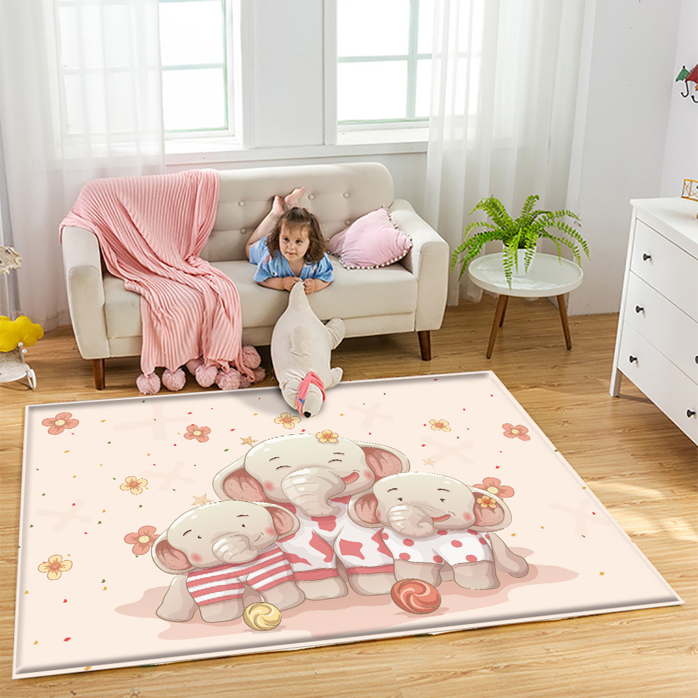 Baby Nursery Carpet - Warm Elephant Family Pattern Kids Play