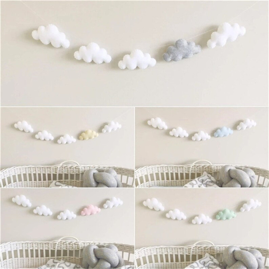 Baby Nursery Hanging Decor - Nordic Felt Cloud Garlands String Wall
