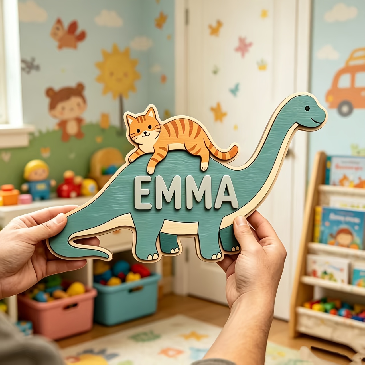 Personalized Cat Riding Dinosa - Baby Nursery Baby review and price