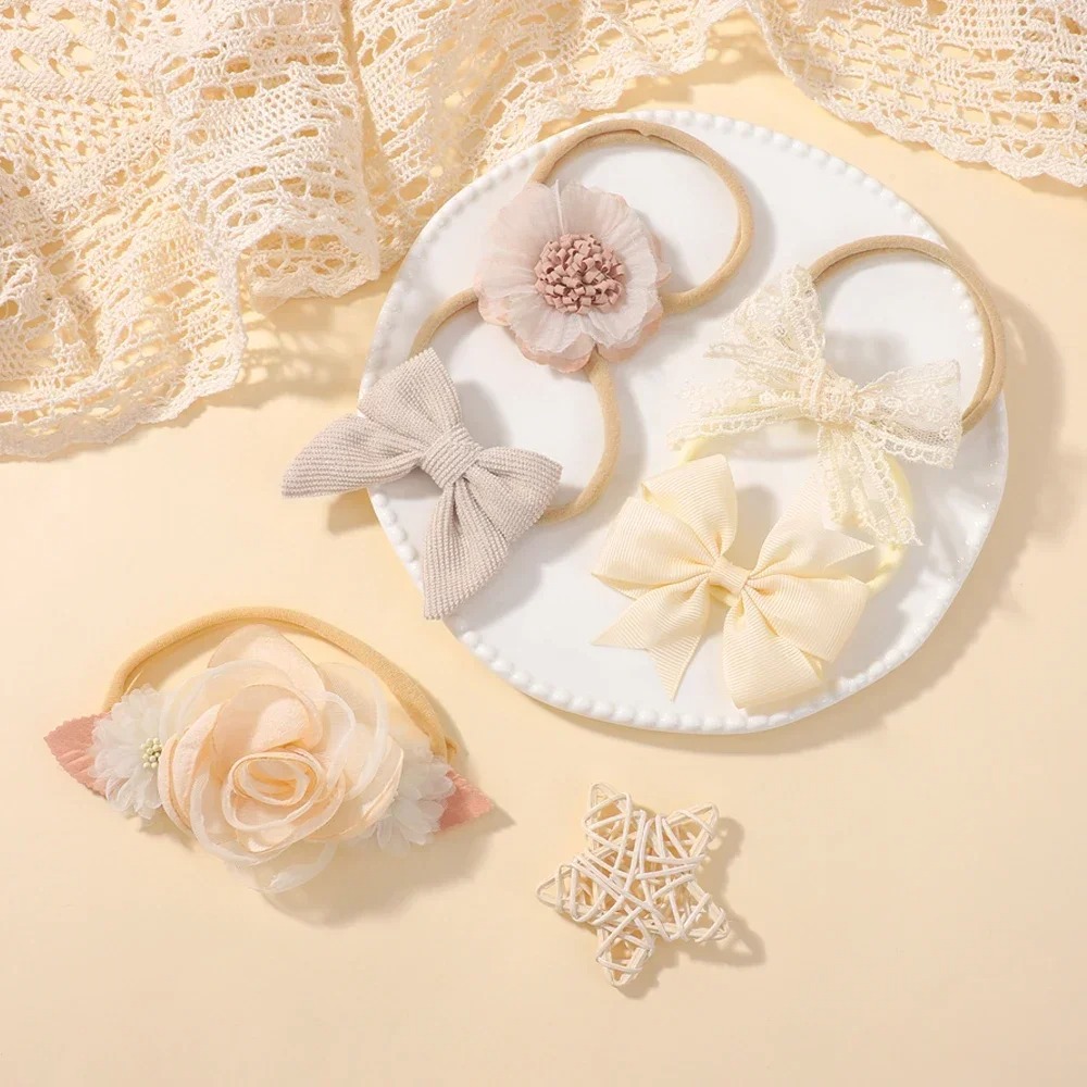 5Pcs Baby Flower Lace Bow Head - Baby Nursery Set review and price