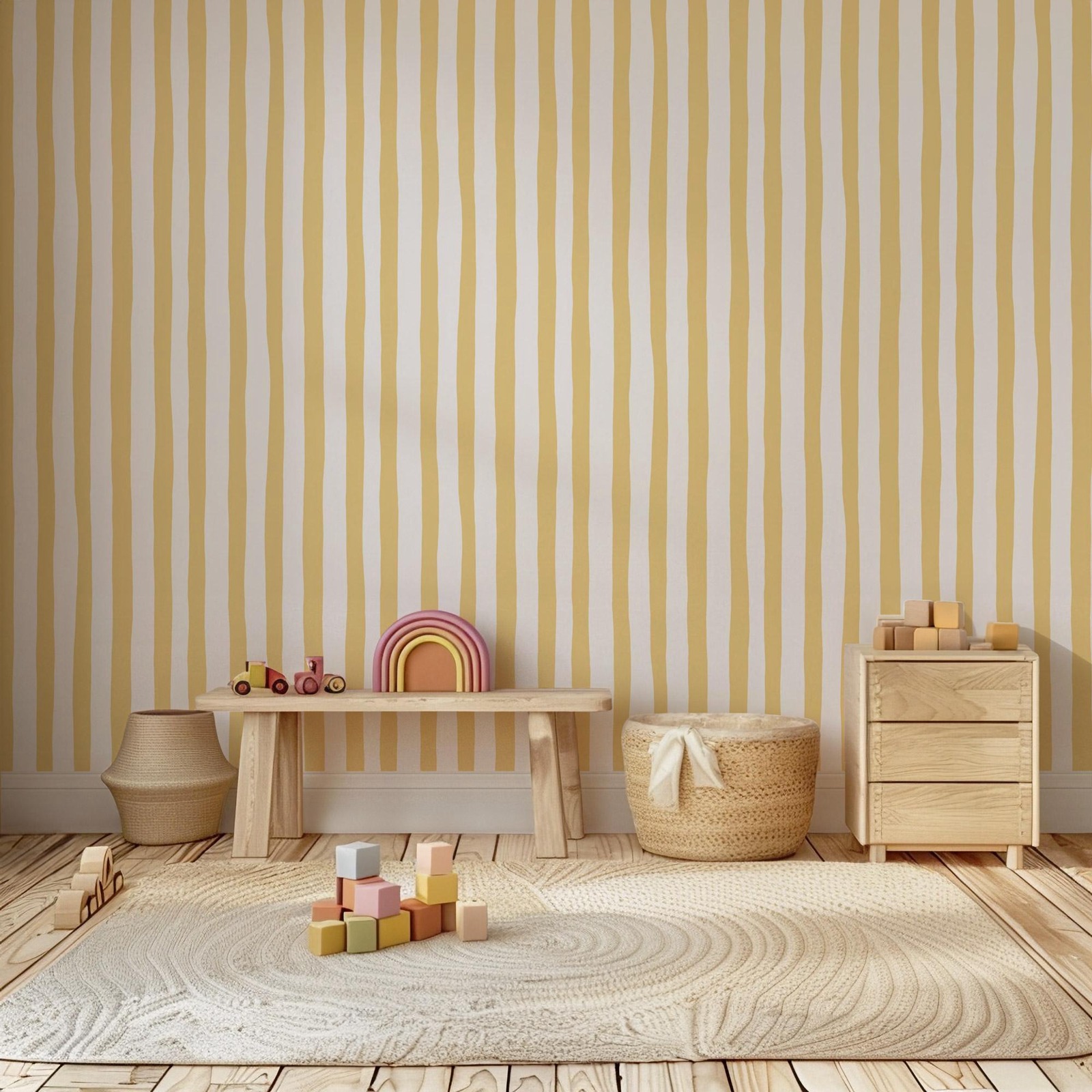 Sunshine Yellow Wobbly Stripes - Baby Nursery Yellow review and price
