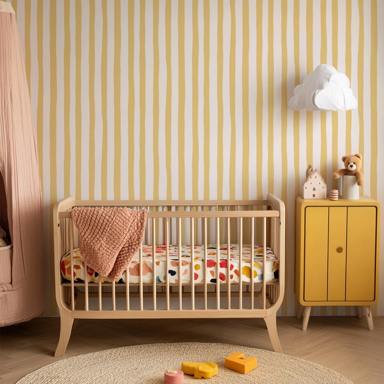 Sunshine Yellow Wobbly Stripes - Baby Nursery Yellow review and price