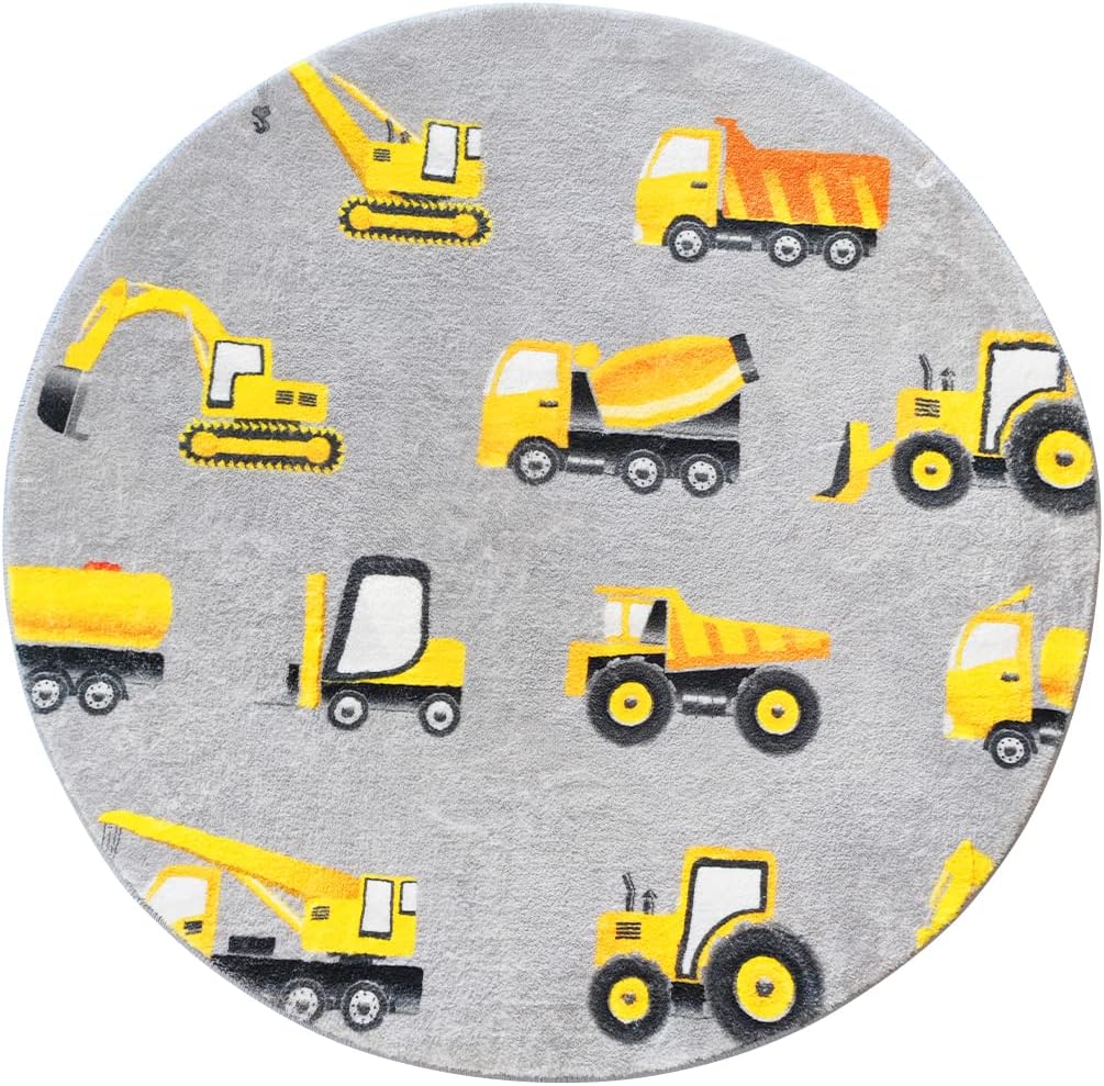 Gray Construction Vehicle Roun - Baby Nursery Yellow review and price