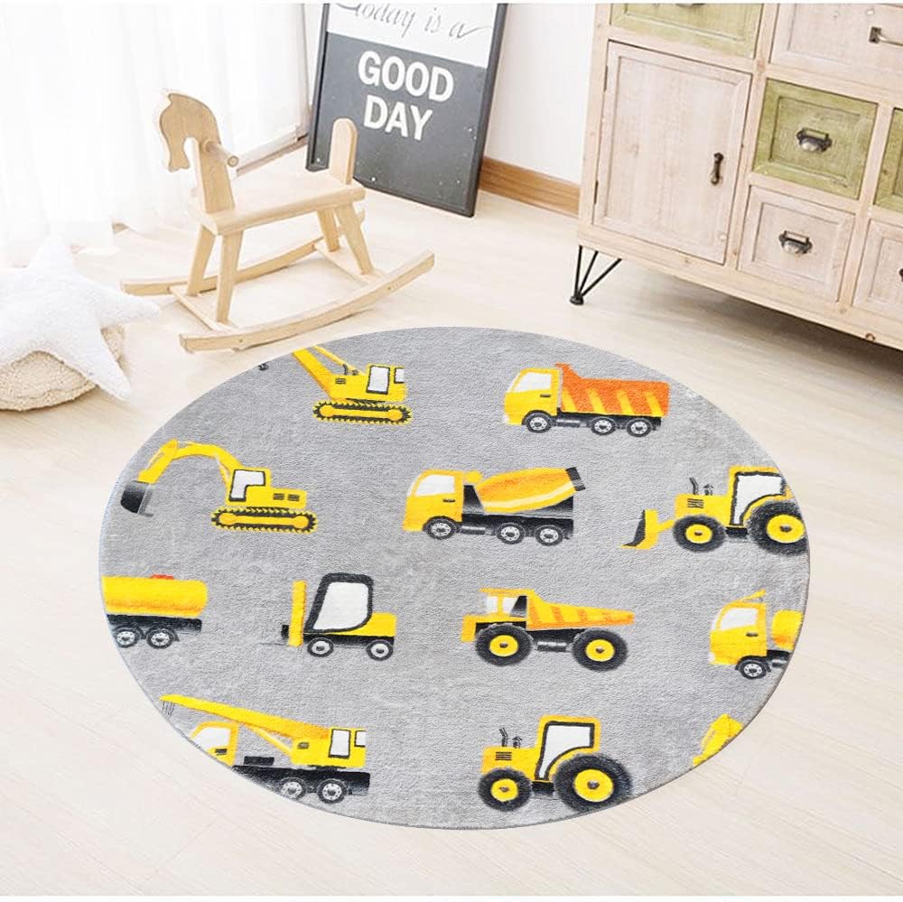 Gray Construction Vehicle Roun - Baby Nursery Yellow review and price