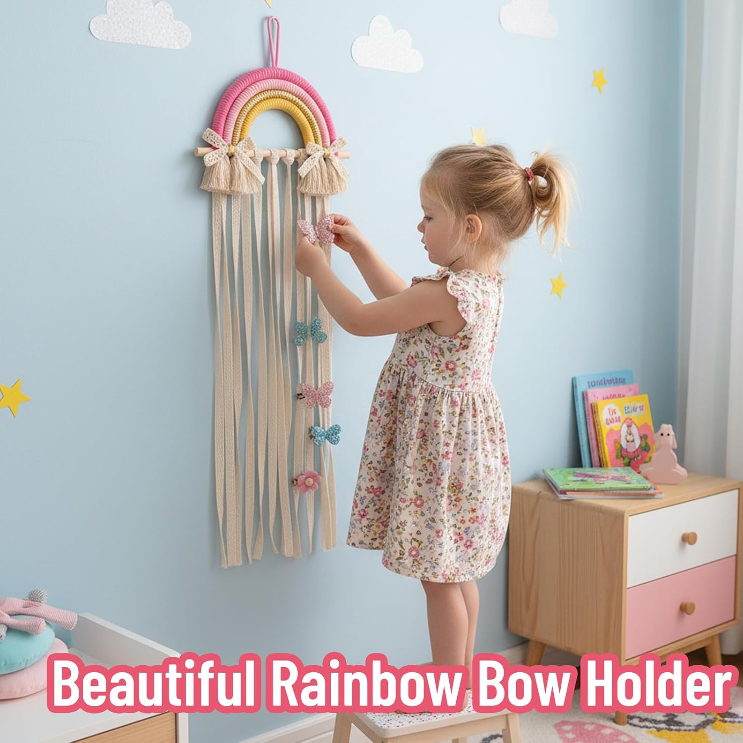 Rainbow Macrame Hair Bows Hold - Baby Nursery Hanging Decor review and price