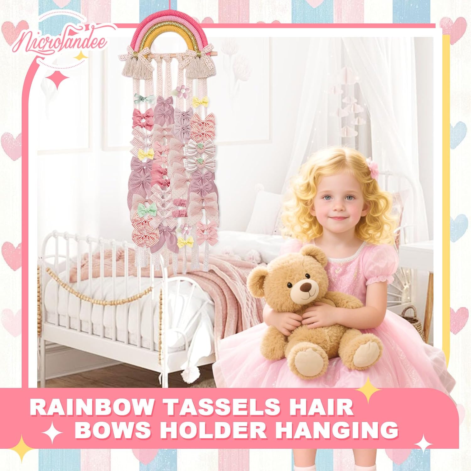 Rainbow Macrame Hair Bows Hold - Baby Nursery Hanging Decor review and price