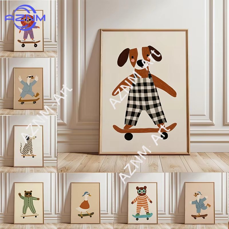 1PC Funny Animal Skateboarding - Baby Nursery Wall Decor review and price