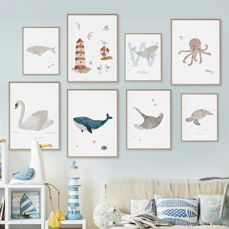 Custom Name Whale Octopus Turt - Baby Nursery Ocean review and price