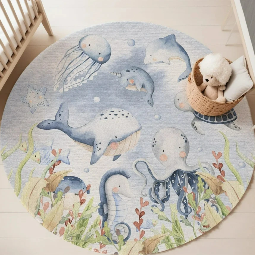 Blue Marine animal Round Carpe - Baby Nursery Carpet review and price